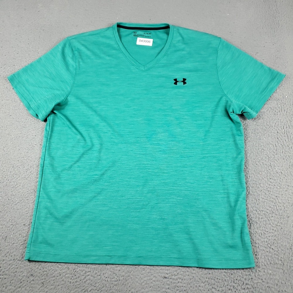 Under Armour HeatGear T Shirt Mens XL Teal Active Work Out V-Neck Short Sleeve